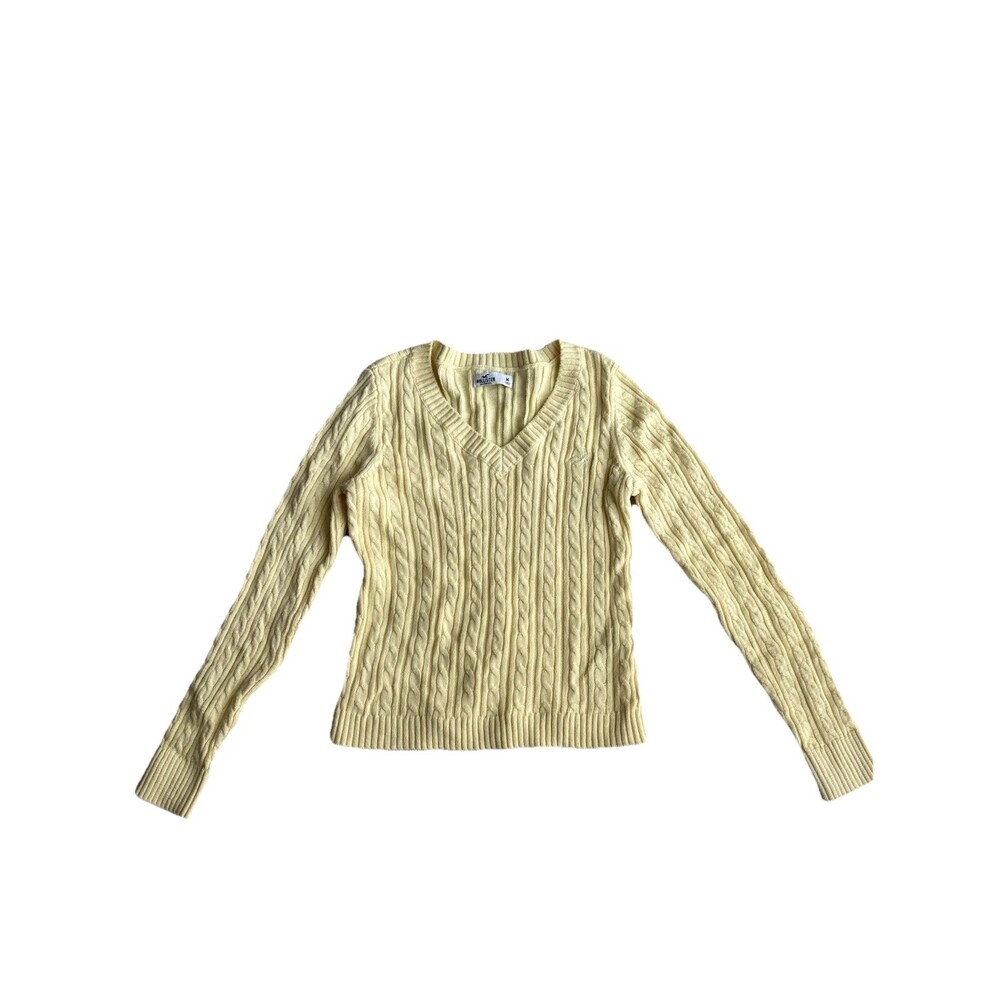 Hollister Women's M Yellow Cable-Knit V-Neck Pullover Sweater Long Sleeve